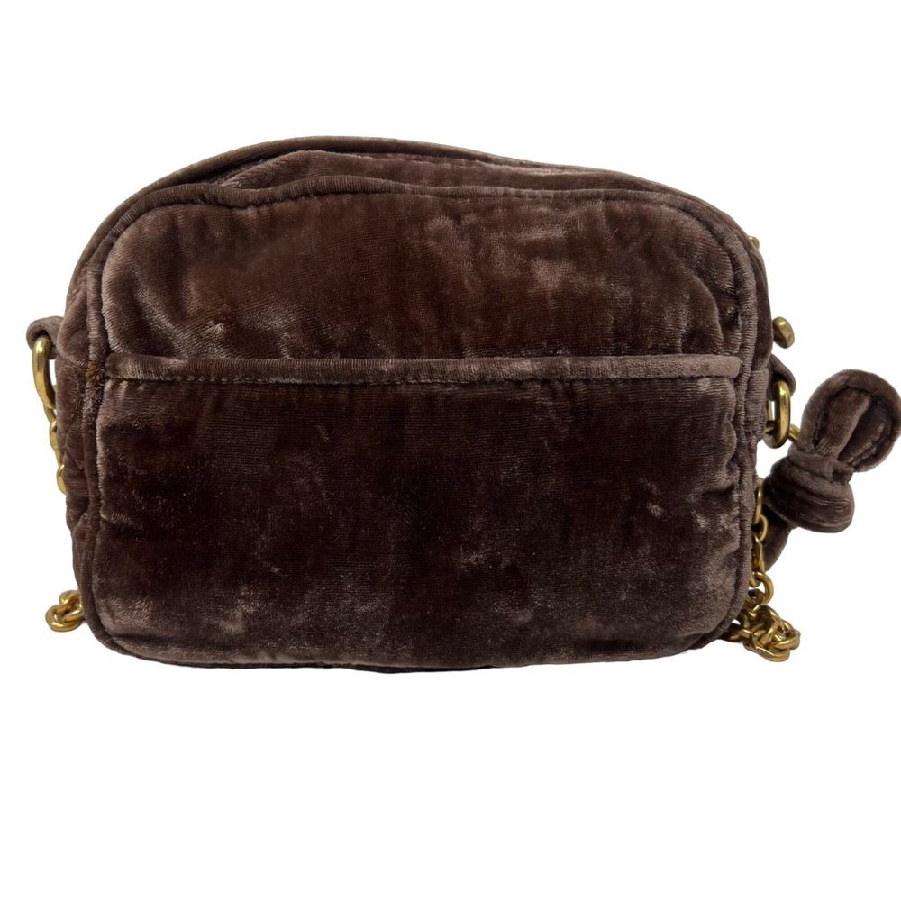 Juicy Couture Brown Velvet‎ Bow Chain Strap Crossbody Purse Top Zip 8" Wide - Picture 3 of 13